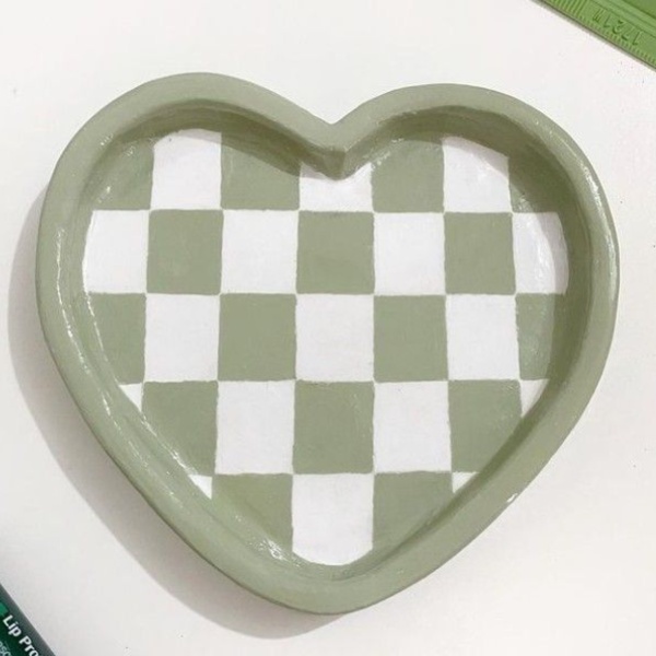 Sage Green Checkerboard Heart Tray
